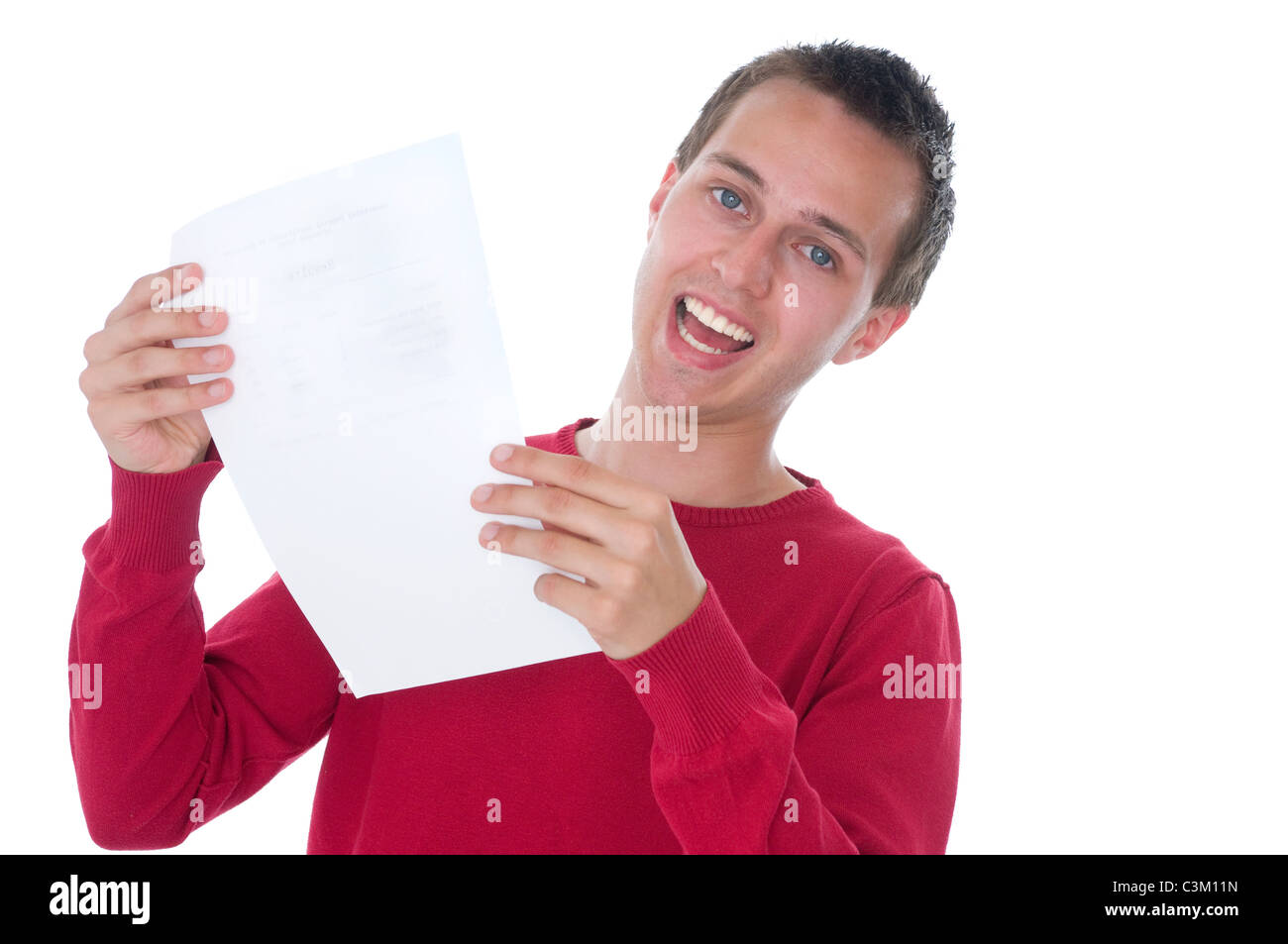 Young man with exam results Stock Photo