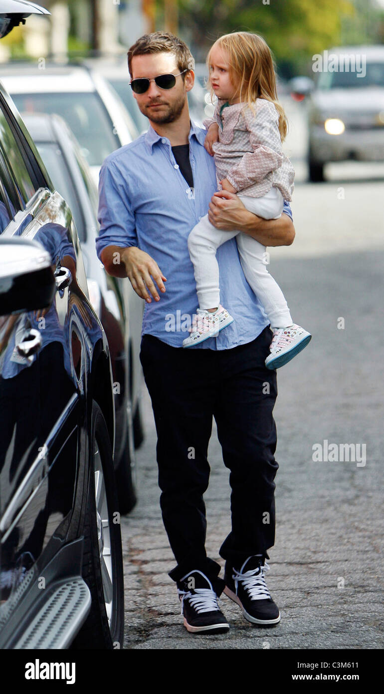Actor Tobey Maguire with his family after having breakfast Beverly