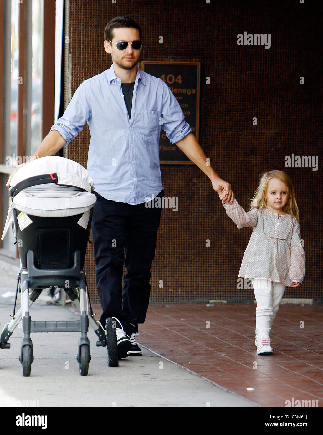 Actor Tobey Maguire with his family after having breakfast Beverly