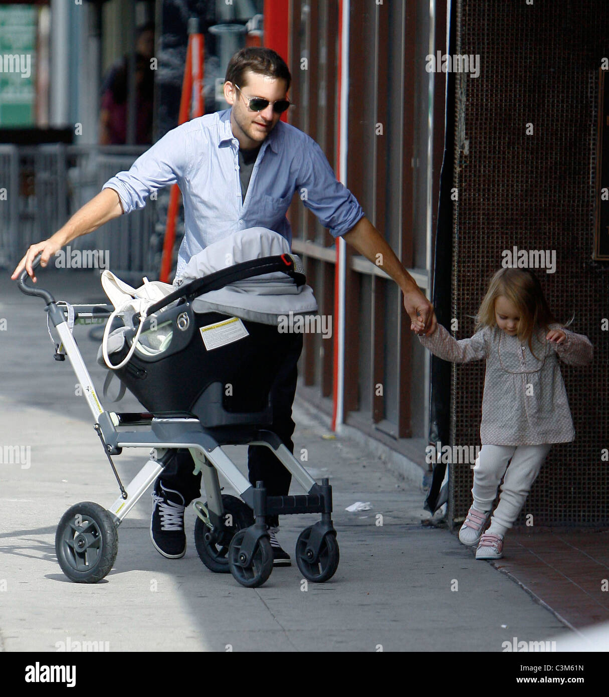 Actor Tobey Maguire with his family after having breakfast Beverly