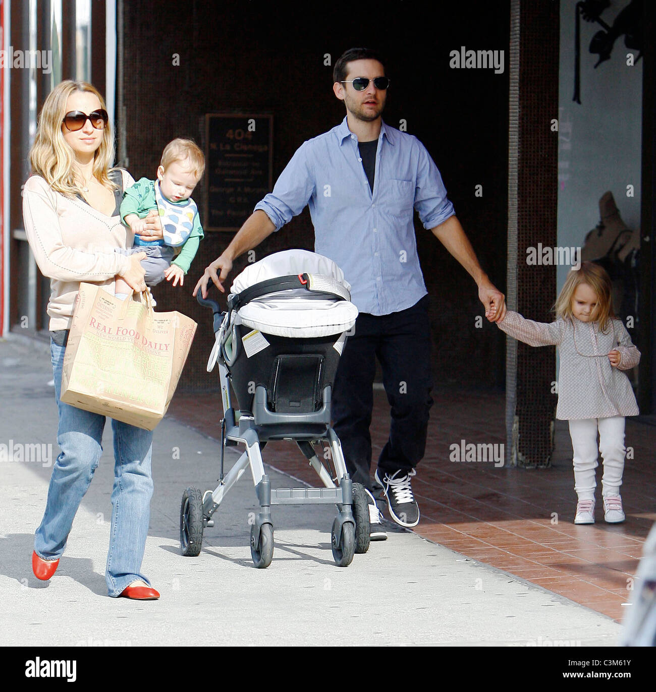 Actor Tobey Maguire with his family after having breakfast Beverly