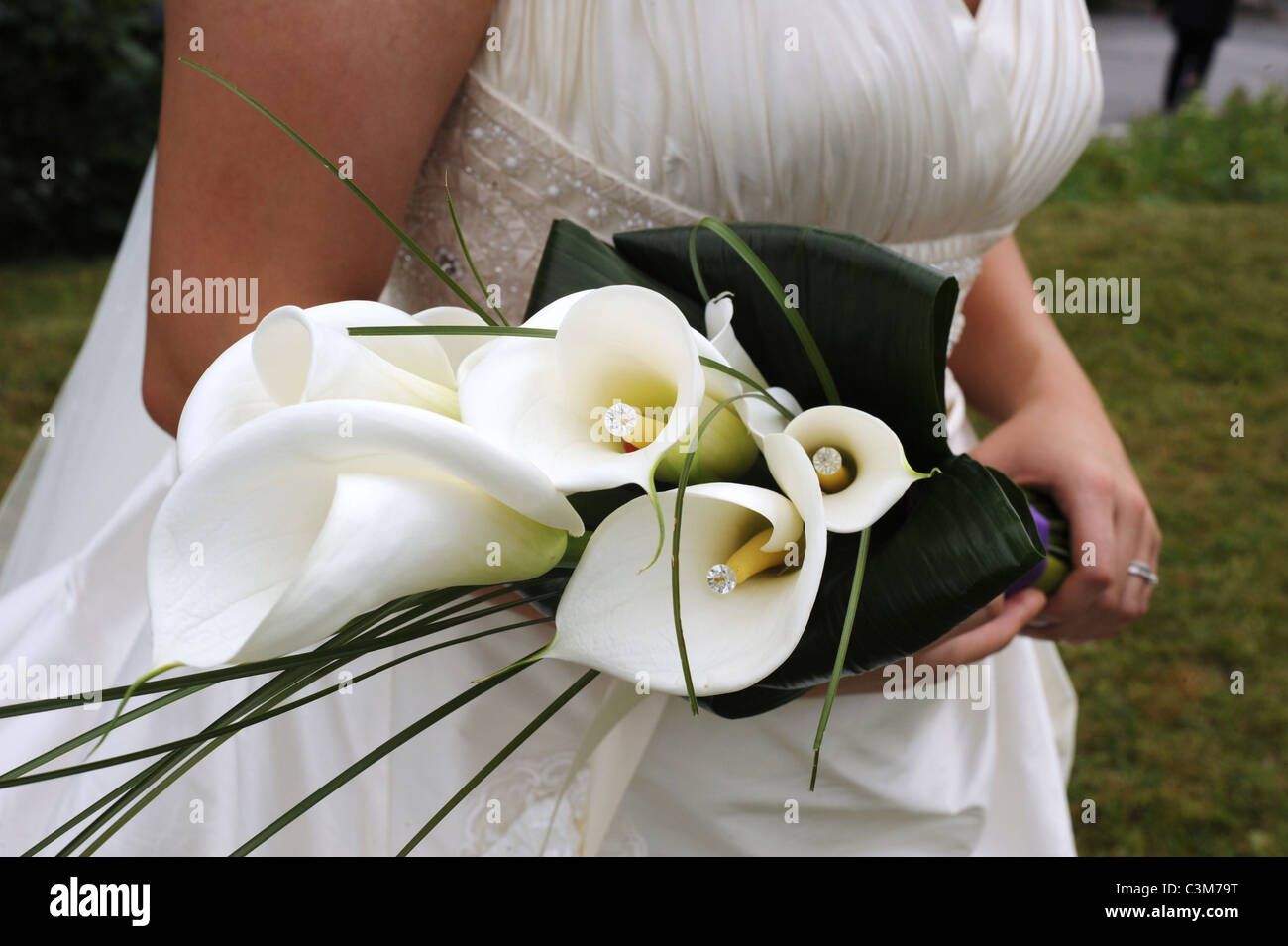 bridal bouquet at a traditional white wedding Stock Photo