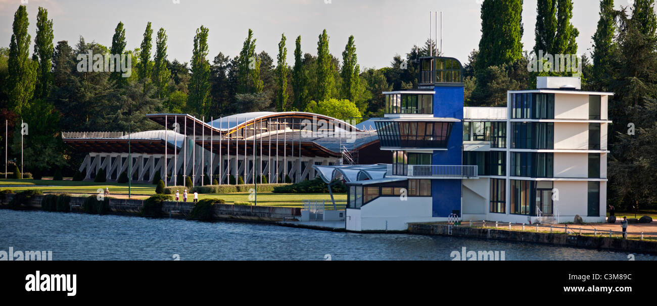 Water sports facilities on the left bank of the Lake of Allier (Vichy - France). Installations sportives nautiques à Vichy. Stock Photo