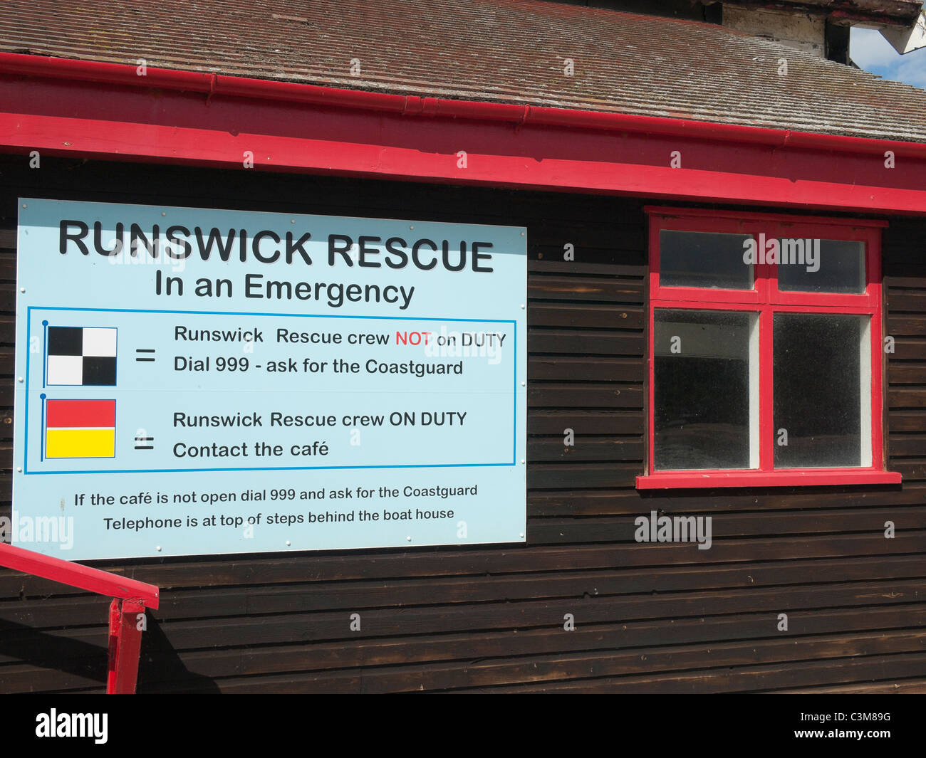 Normally unmanned marine rescue station in the village of Runswick Bay North Yorkshire England Stock Photo