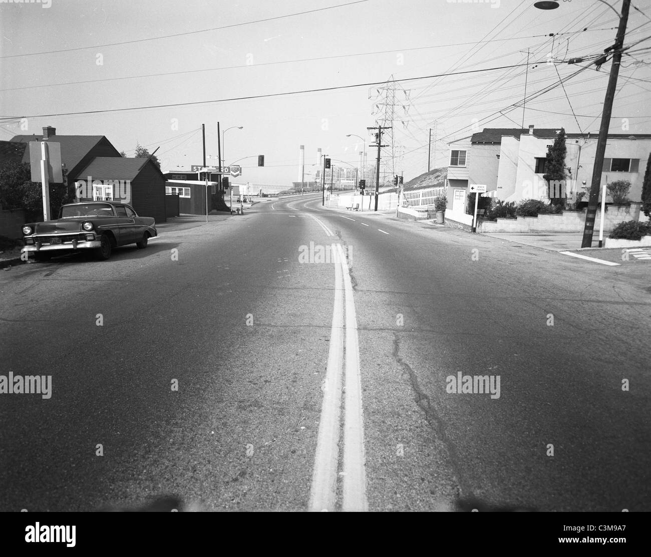 Driving West Los Angeles Century City (Empty City Street Scene