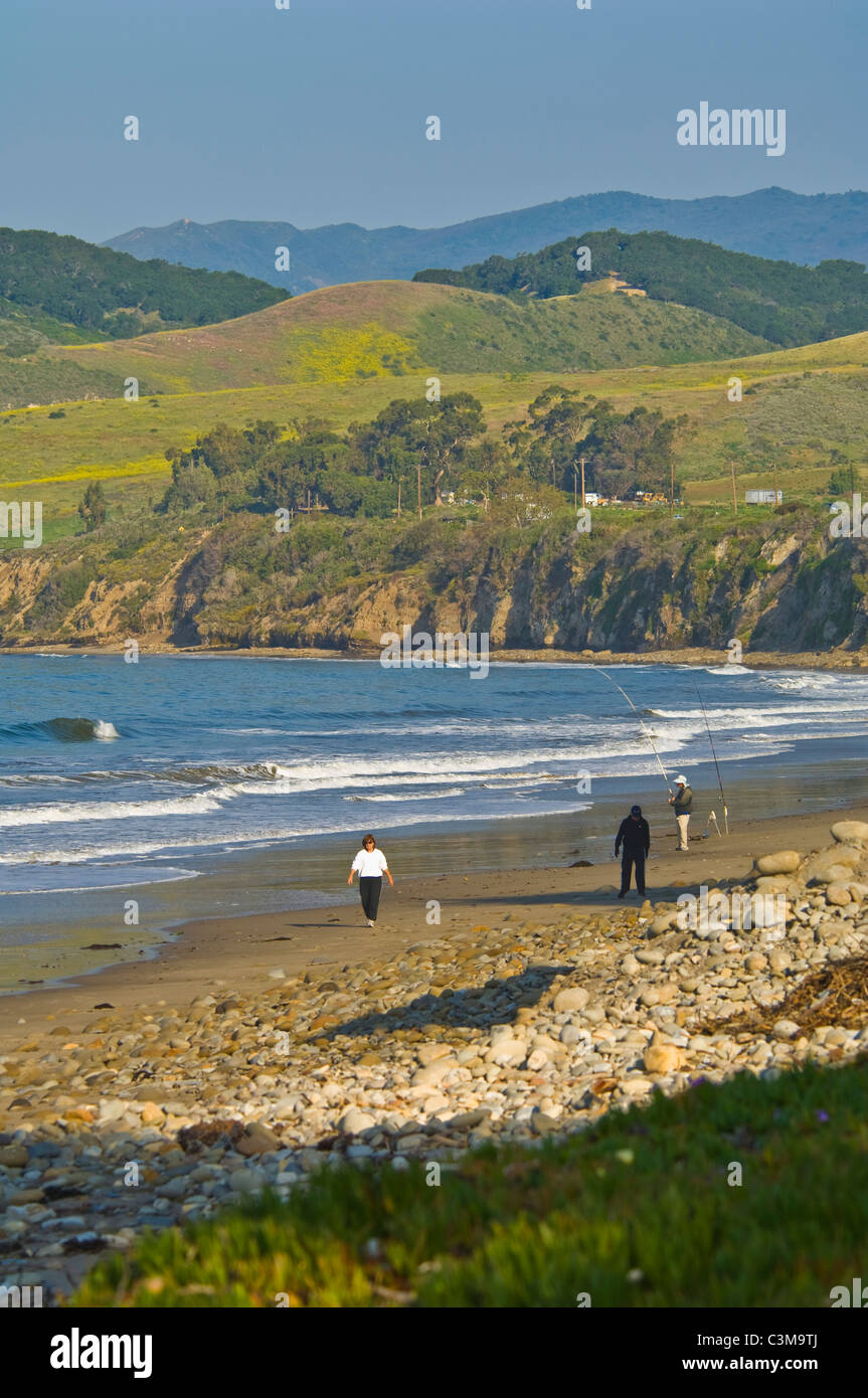 Coastal green hills in spring from El Capitan State Beach, near Santa
