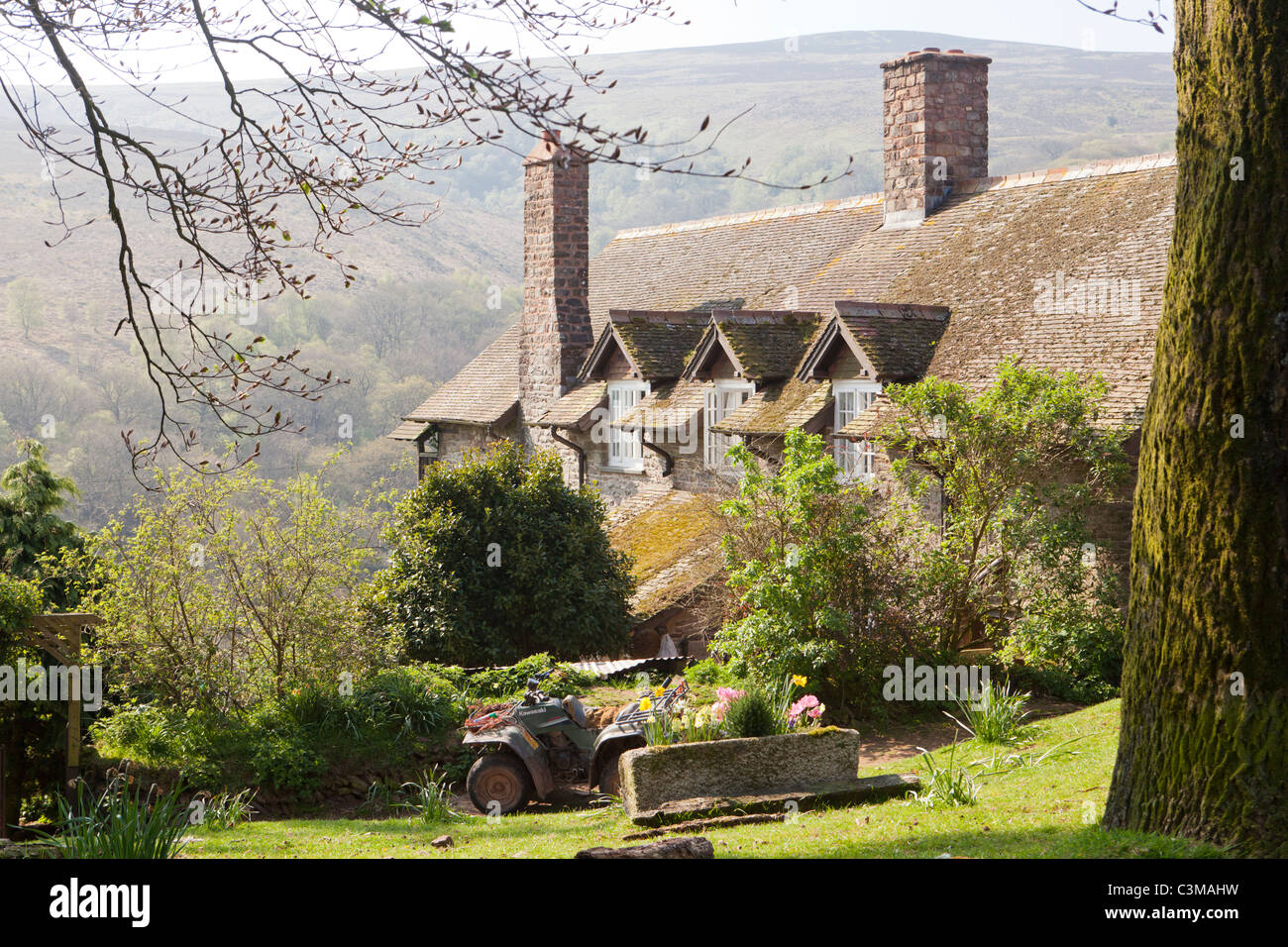 Cloutsham Farm on Exmoor opposite Dunkery Beacon, Somerset, England UK