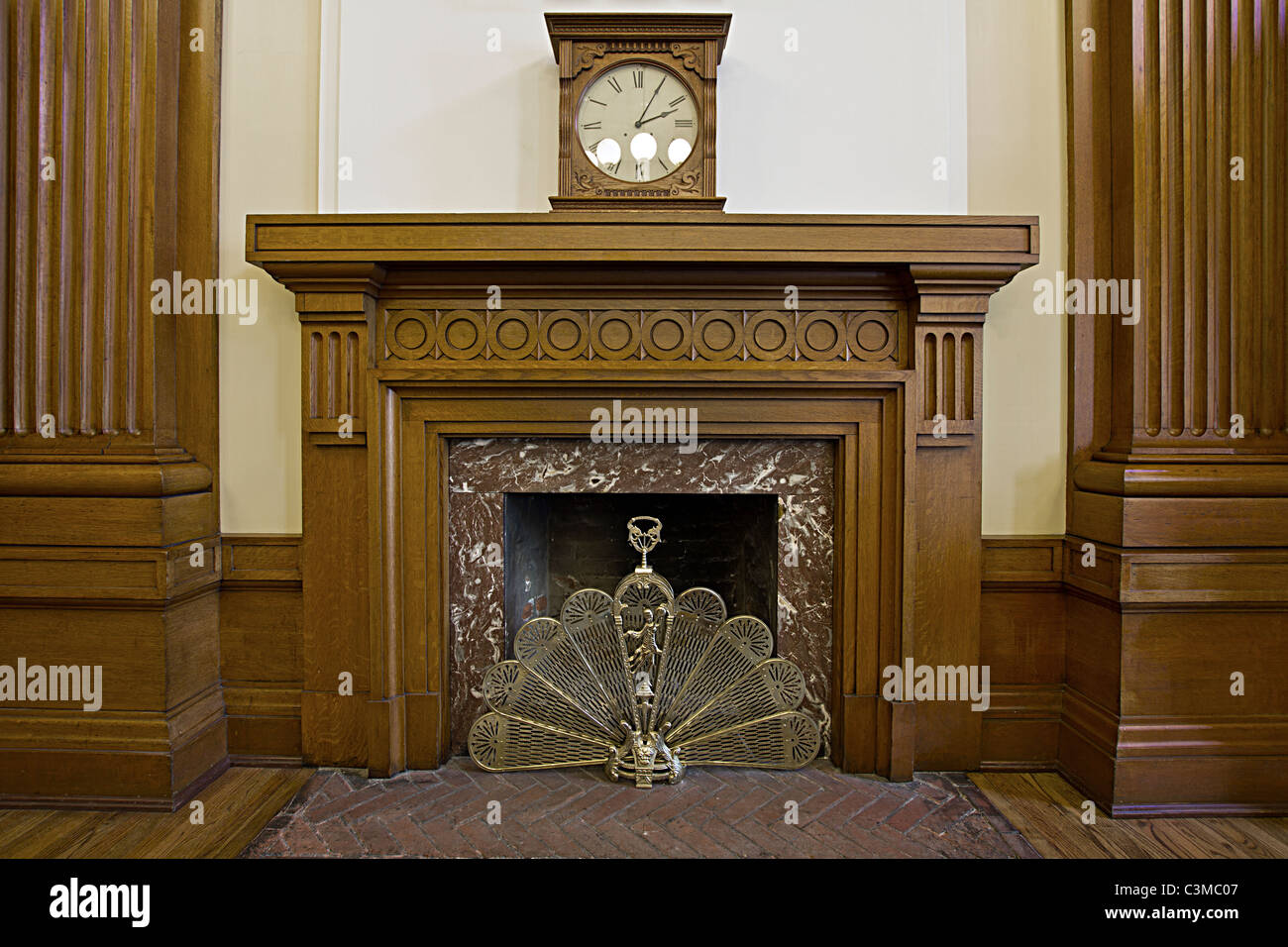 Antique Fireplace in Historic Courthouse Building Portland Oregon Stock Photo