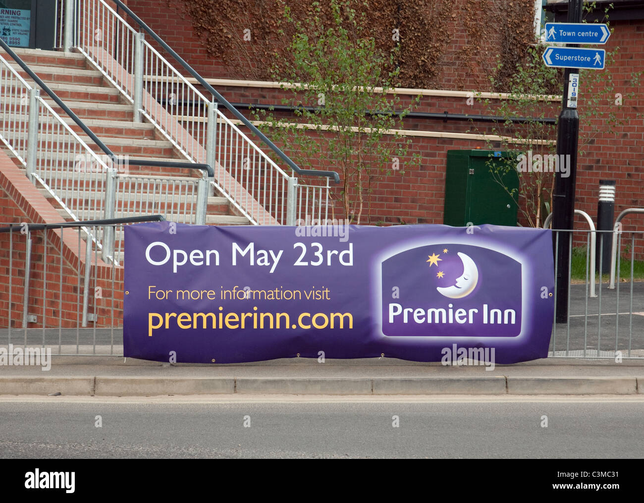 A sign for the opening of the Premier Inn, Newmarket, opening May 2011, Newmarket Suffolk UK Stock Photo