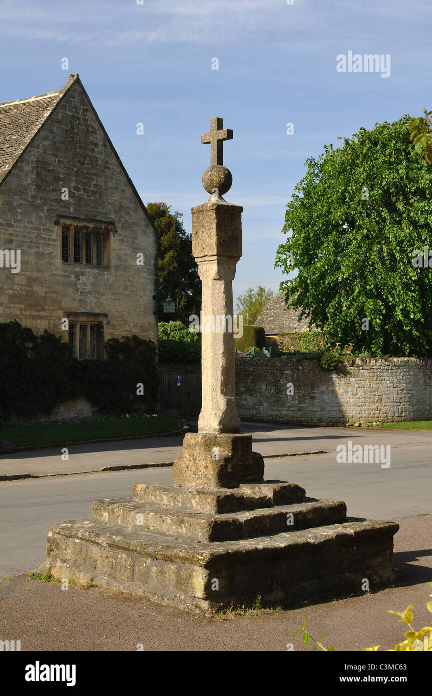 The old cross in Stanton village, Gloucestershire, England, UK Stock Photo
