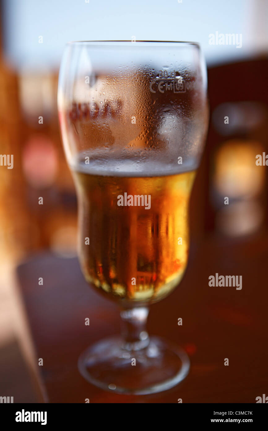 Africa, Cape Verde, Sal, Beer glass in bar, close up Stock Photo
