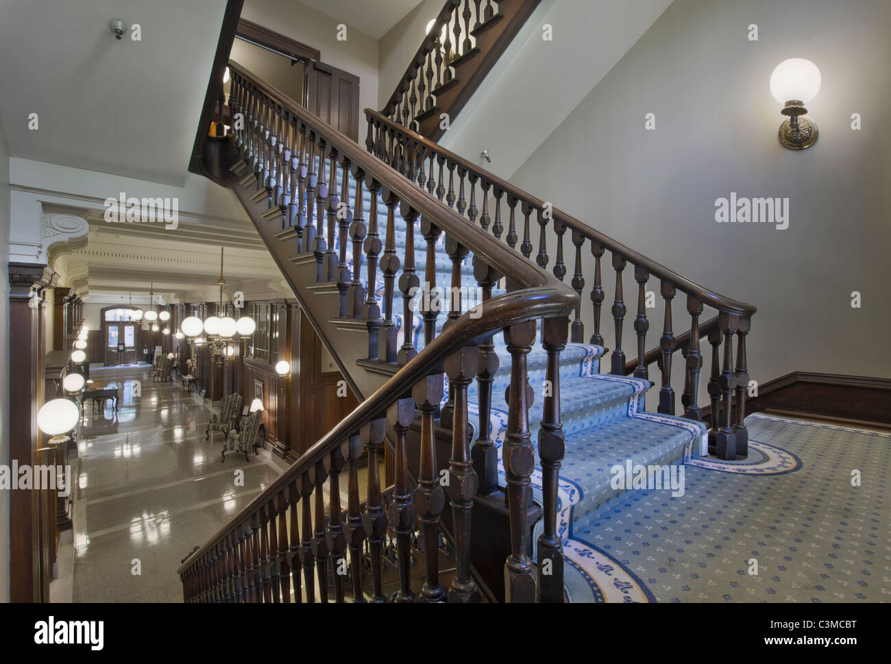 Stairs to Courtroom in Historic Pioneer Courthouse Stock Photo