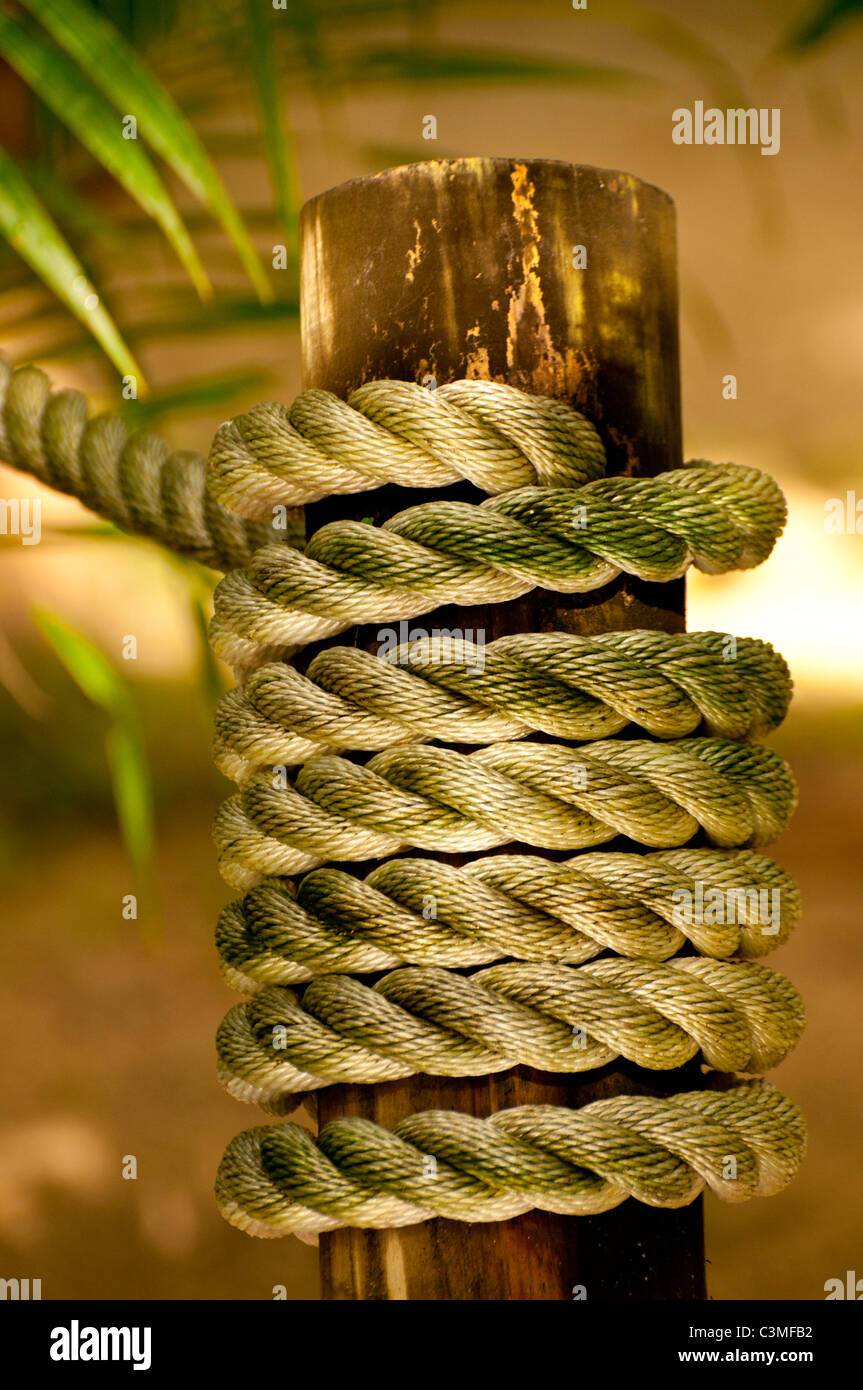 Detail of a Ship Rope, Likuliku Lagoon Resort, Malolo Island, Manamucas, Fiji Stock Photo