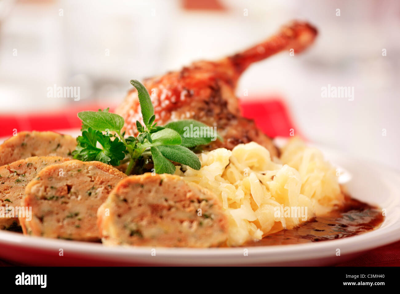 Roast Duck with Cabbage and Bread Dumplings - Czech cuisine Stock Photo