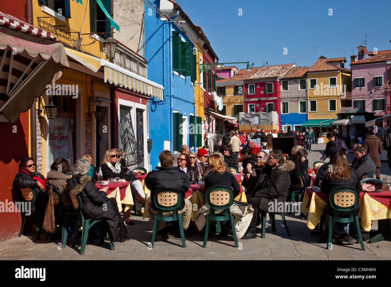 Colourful Restaurants and Shops, Burano Island, Venice, Italy Stock