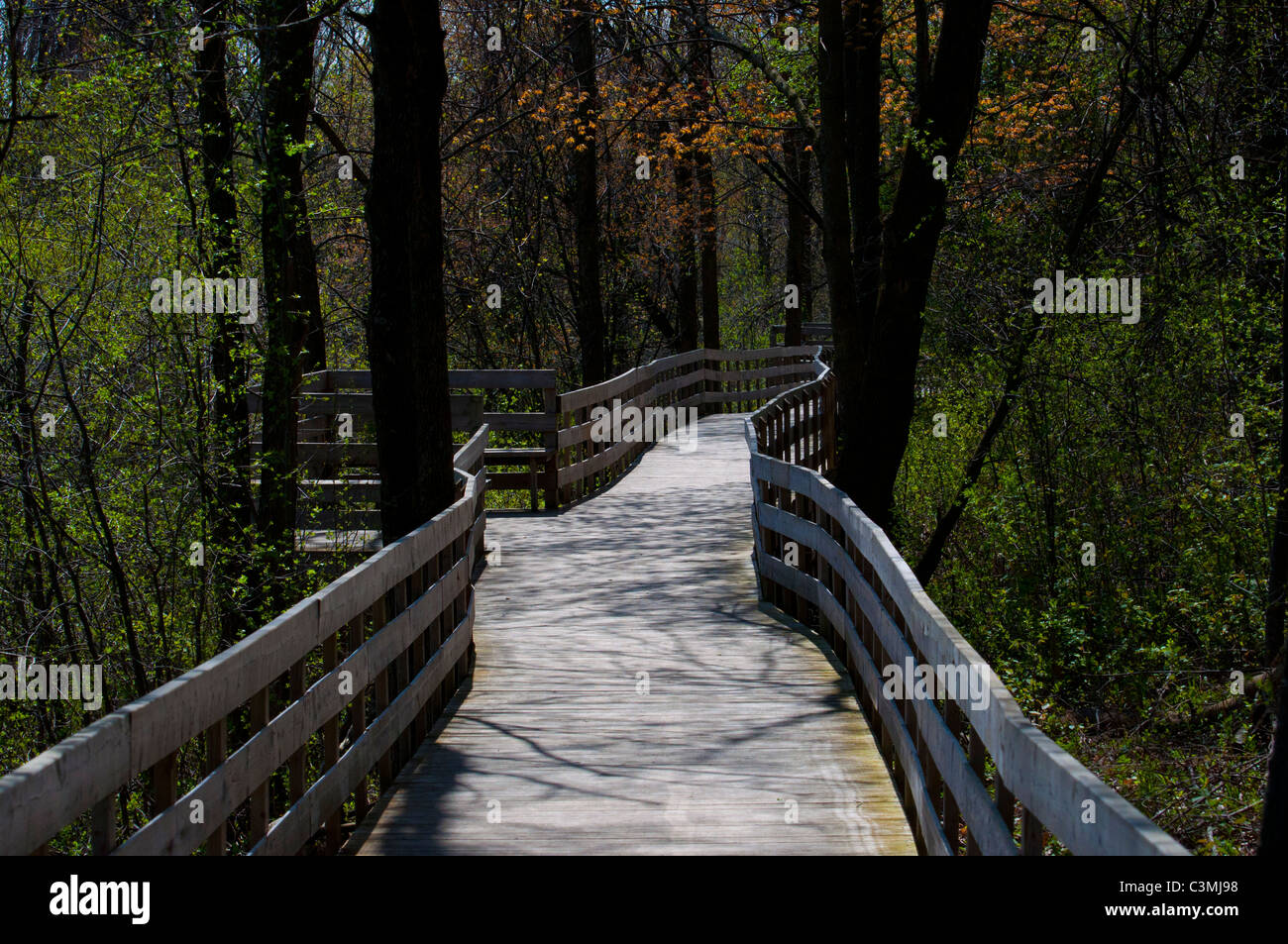 An elevated walkway at the Eco-museum in Ste. Anne de Bellevue, Quebec, Canada. Stock Photo