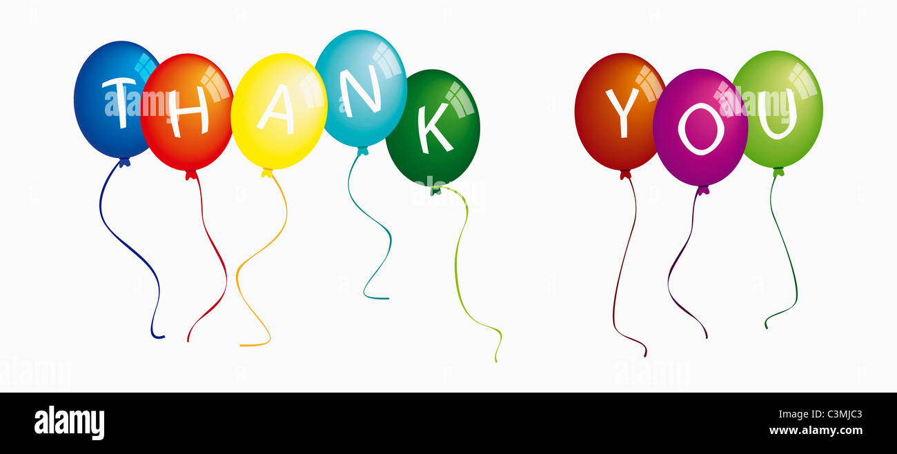 Text thank you on colorful balloons against white background Stock ...