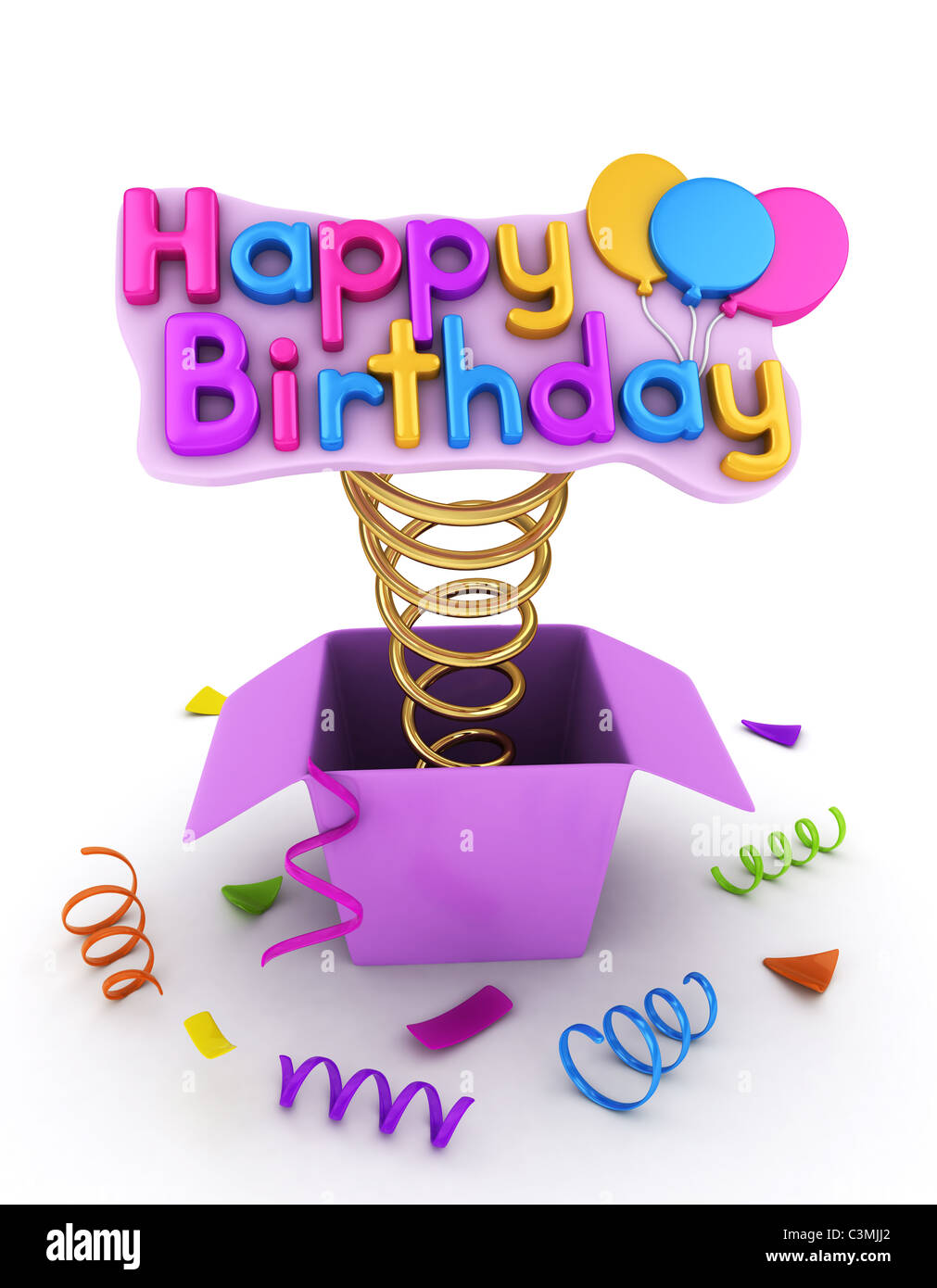 3d Illustration Of A Gift Box With A Pop Up Happy Birthday Message Stock Photo Alamy