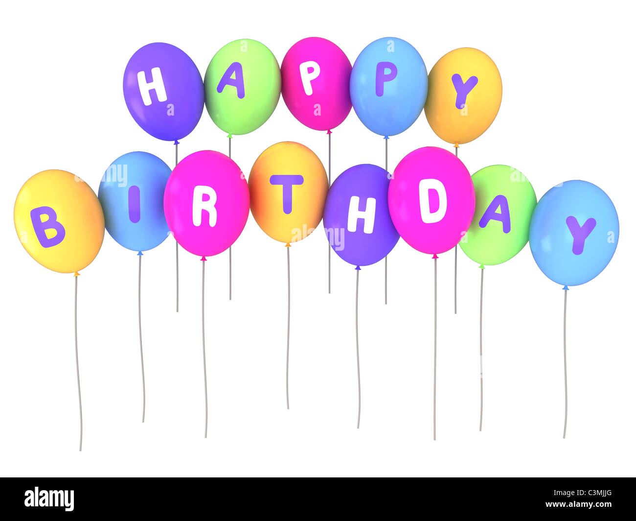3D Illustration of Balloons That Spell the Words Happy Birthday Stock Photo  - Alamy