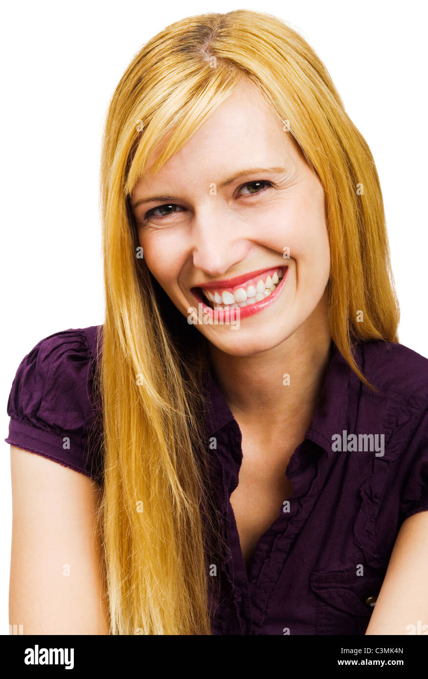 Smiling young woman posing isolated over white Stock Photo - Alamy