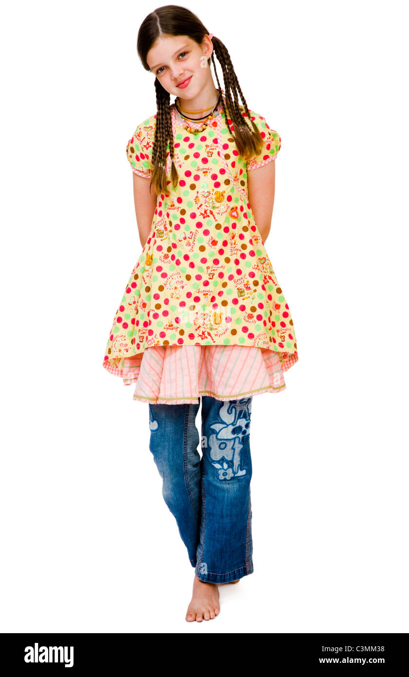 Portrait of a girl posing and smiling isolated over white Stock Photo ...