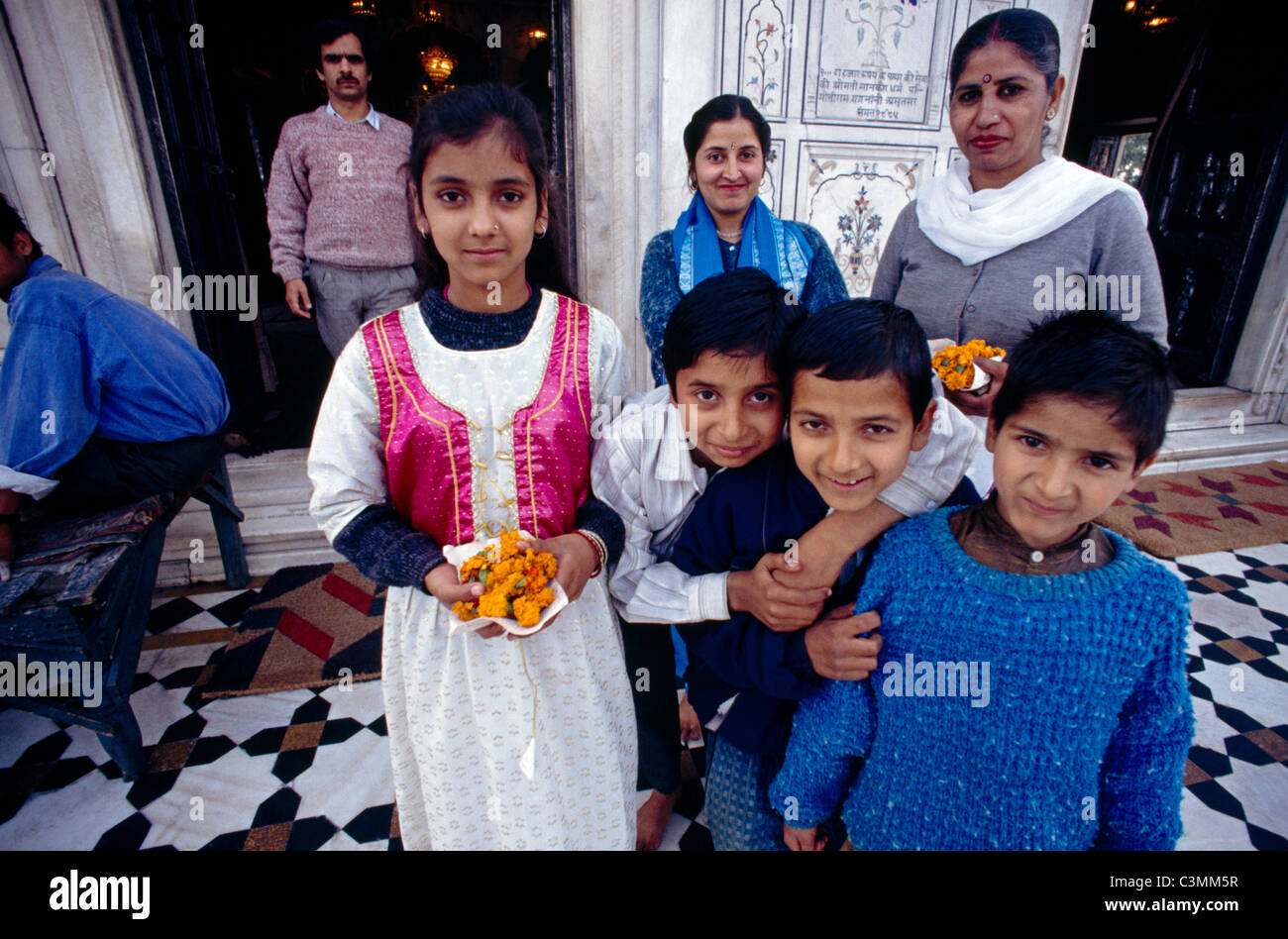 Amritsar India Family Visiting Durgiana Temple Offerings Stock Photo
