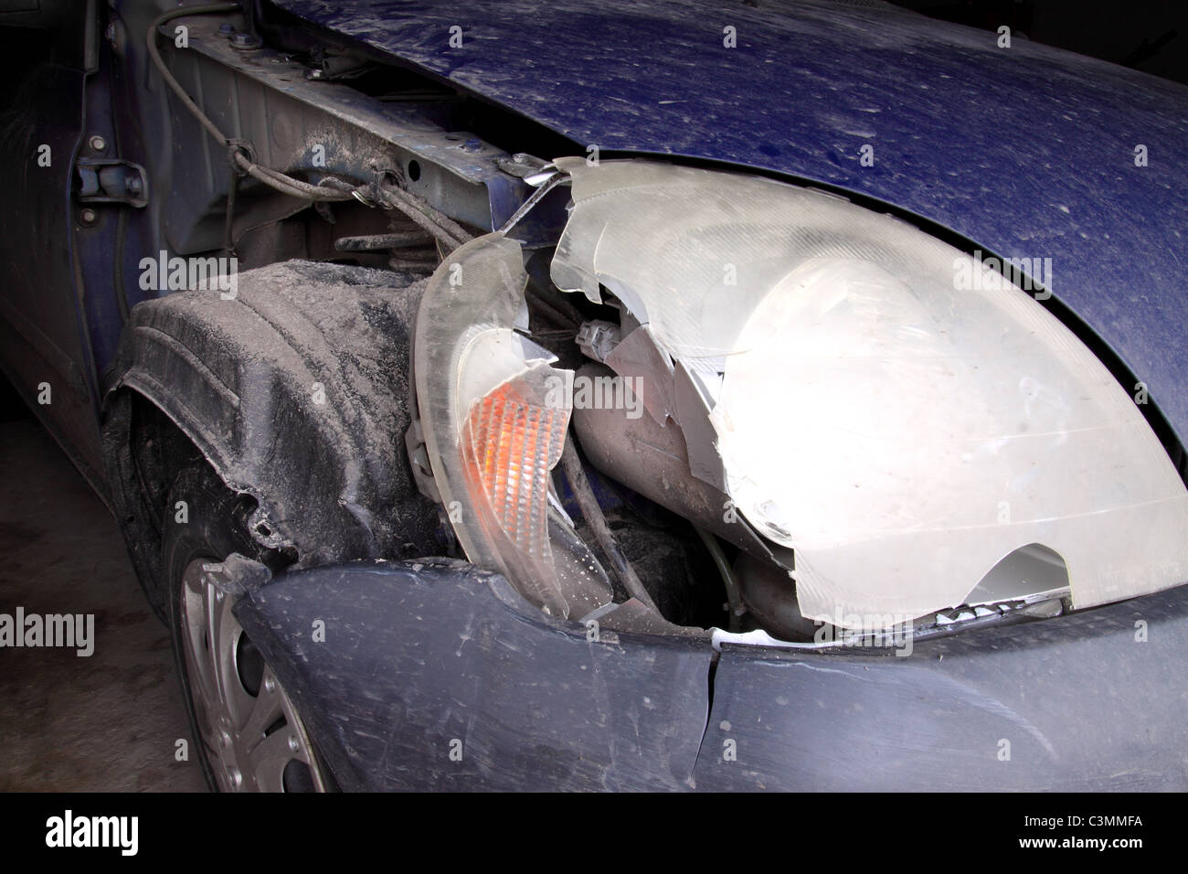 car after a collision with a damaged fender Stock Photo Alamy