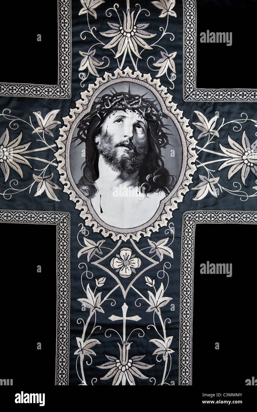 vestment - corss and head of Jesus Christ - fancywork Stock Photo