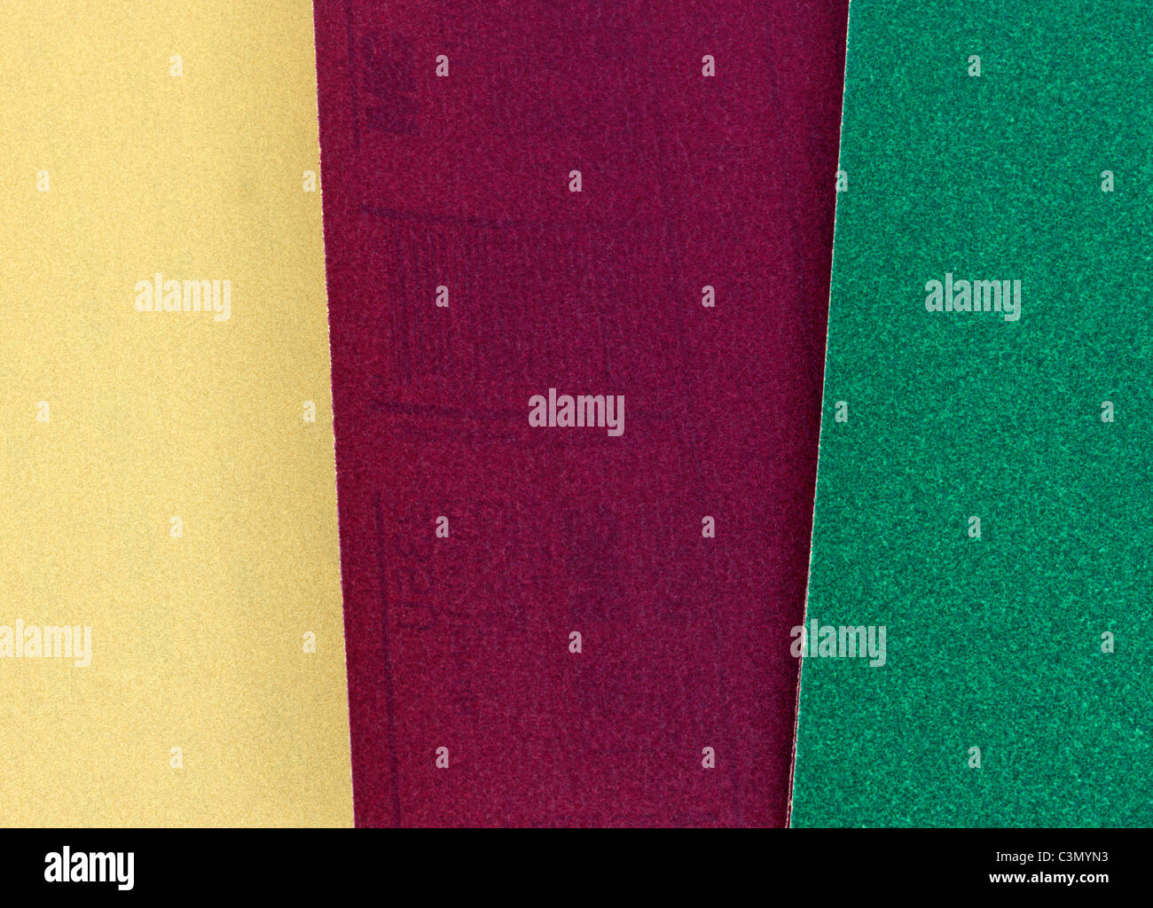 Selection Of Sandpaper Green Coarse Is For Paint Stripping, Purple Medium For Bare Surfaces And