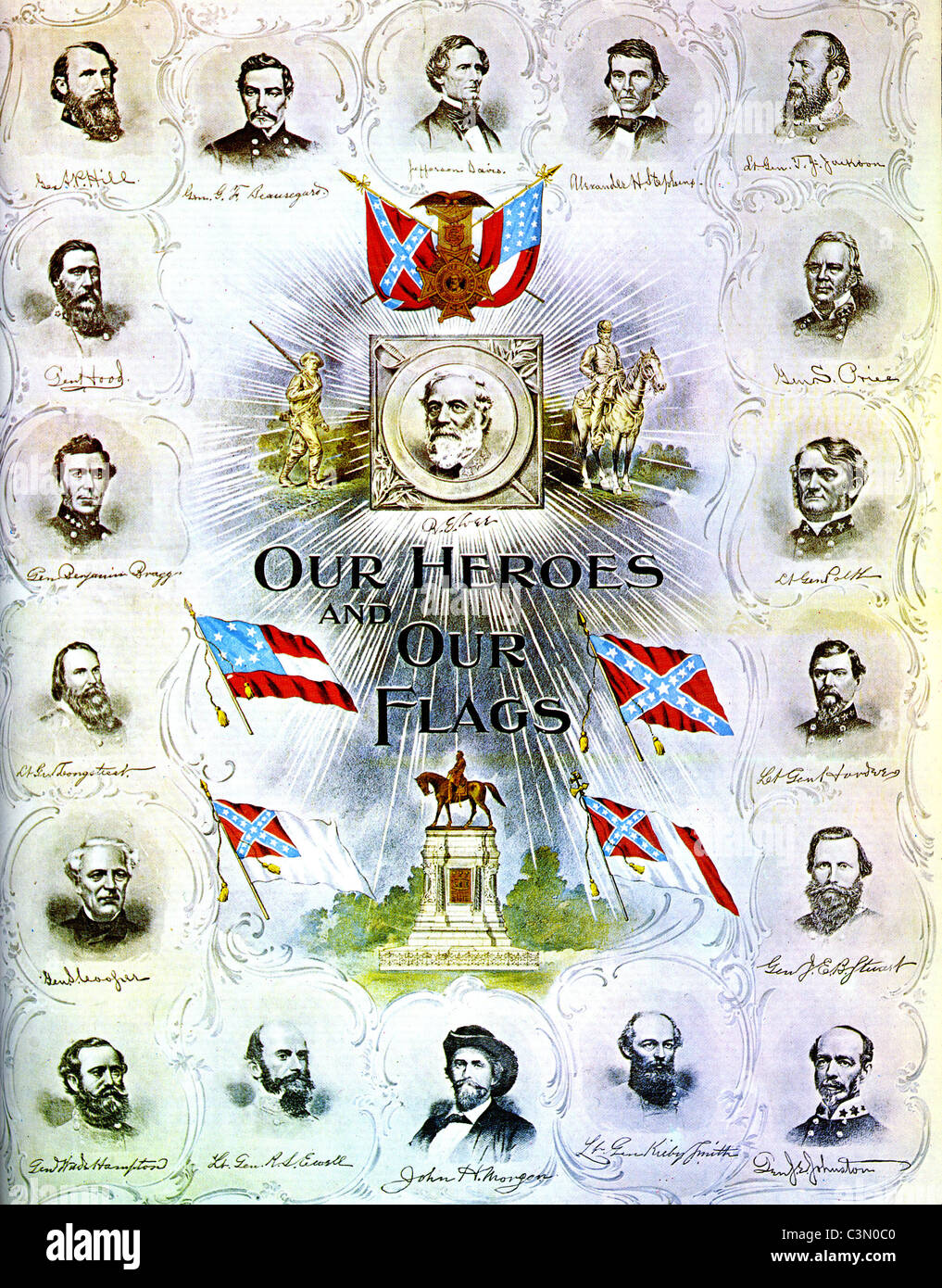 CONFEDERATE LEADERS and State flags published in1863 Stock Photo