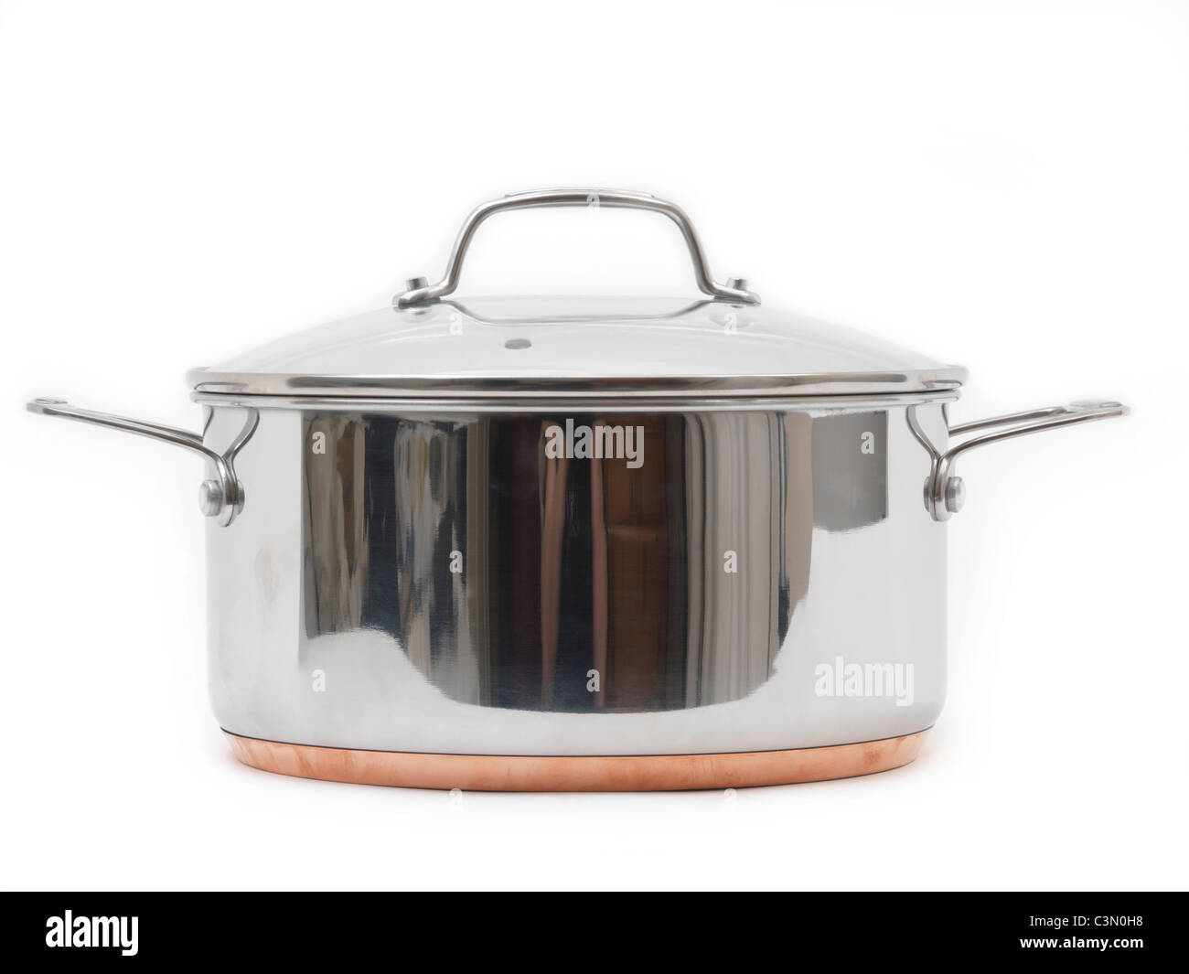 Copper Bottom Cooking Pot With Glass Lid Stock Photo