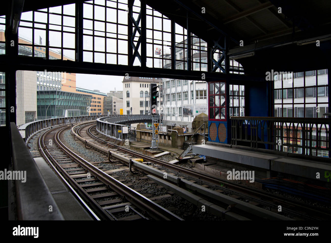 elevated railway station Baumwall in Hamburg, U-Bahn Stock Photo