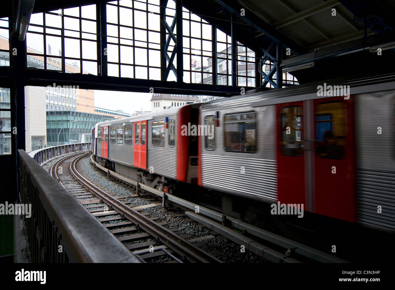 elevated railway station Baumwall in Hamburg, U-Bahn Stock Photo
