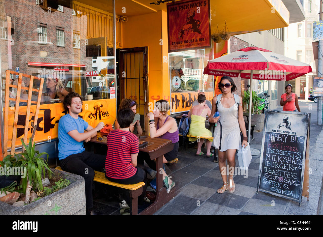 South Africa, Western Cape, Cape Town, Outdoor cafe in Long Street. Stock Photo