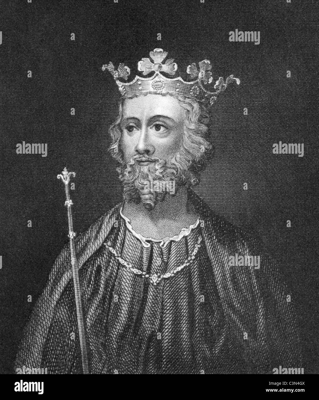 Edward II of England (1284-1327) on engraving from 1830. King of England during 1307-1327. Published in London by Thomas Kelly. Stock Photo