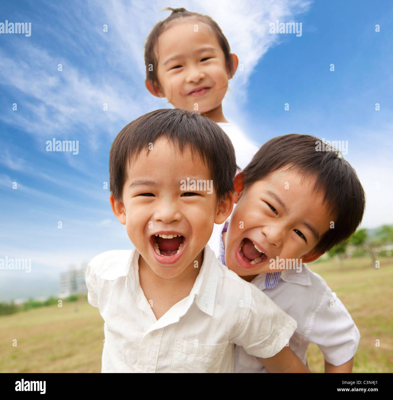 Portrait of happy kids outdoor Stock Photo