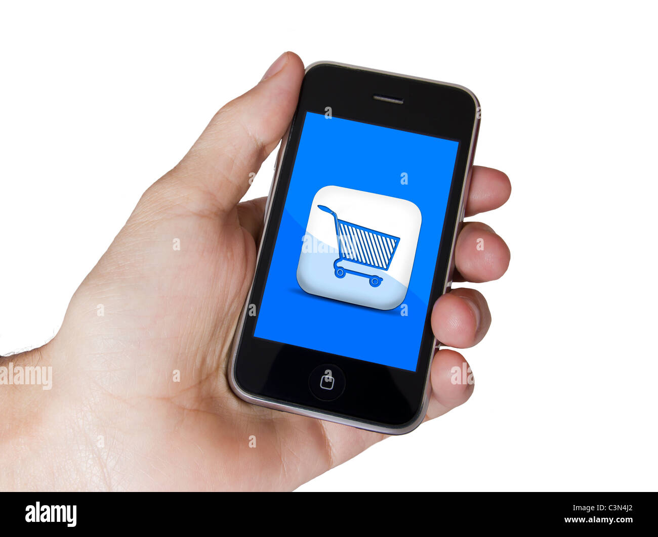 Modern touch  blue screen phone E-commerce Stock Photo