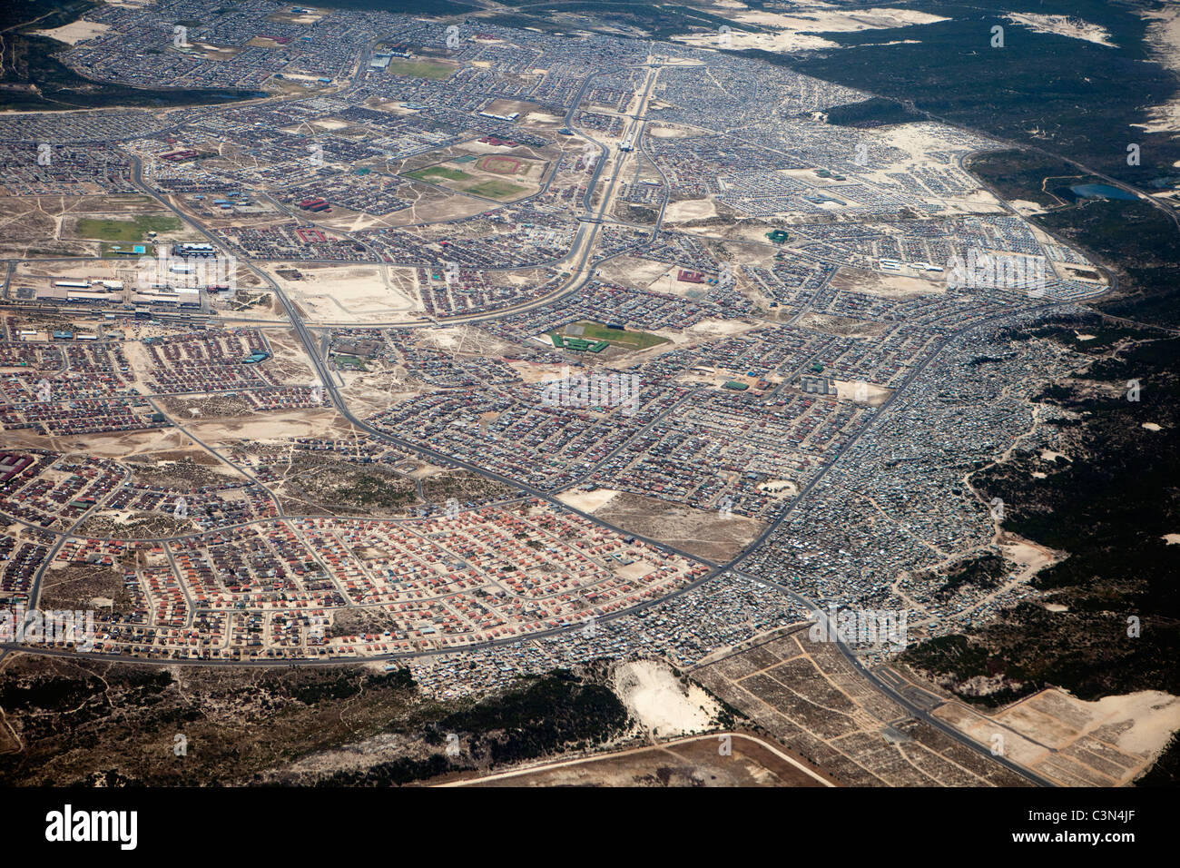 South Africa, Cape Town, Townships. Aerial. Stock Photo