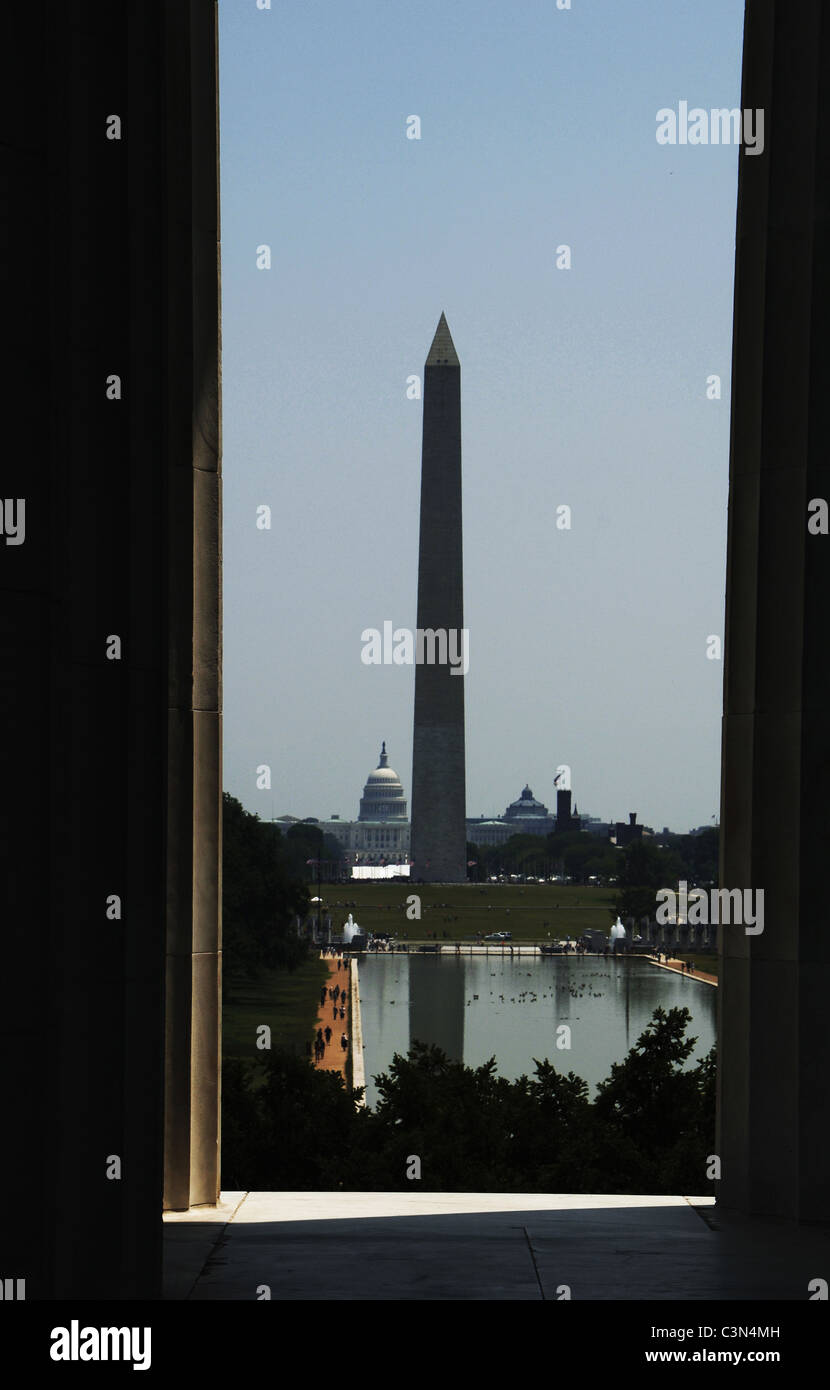 United States. Washington D.C. Washington Monument. Obelisk built to commemorate the first U.S. President, George Washington. Stock Photo