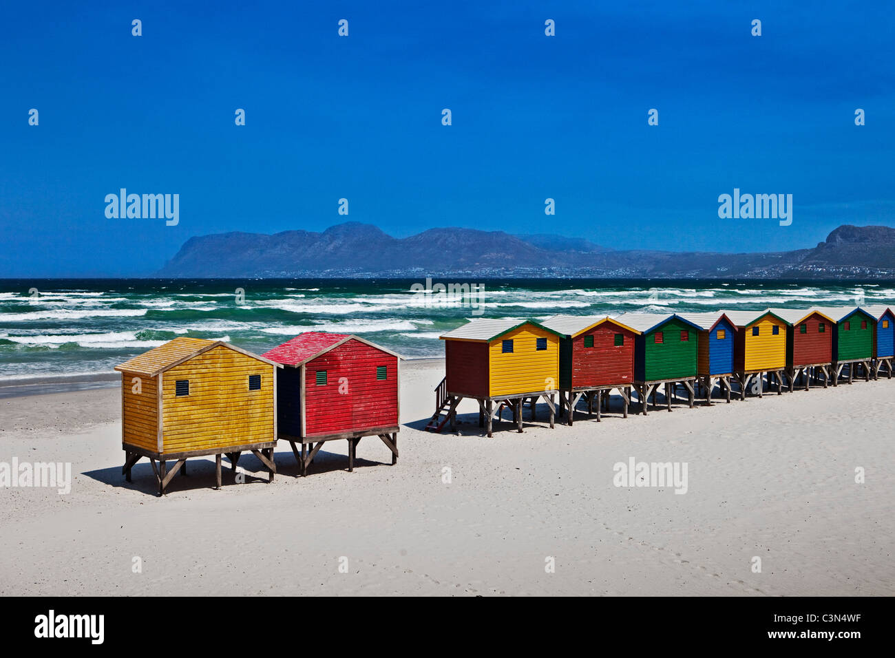 South Africa, Western Cape, Muizenberg, beach huts. Stock Photo
