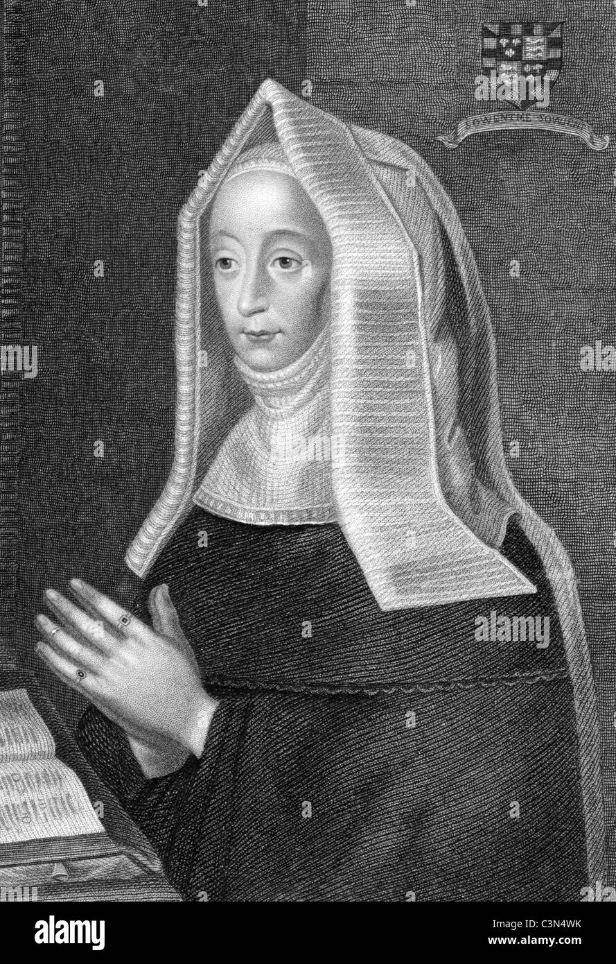 Lady Margaret Beaufort (1441/1443-1509) on engraving from 1838. Mother of King Henry VII and grandmother of King Henry VIII. Stock Photo