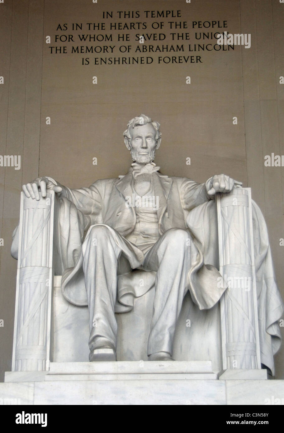 Abraham Lincoln (1809-1865). President in 1860. Monumental statue (1920). Lincoln Memorial. Washington D.C. United States. Stock Photo