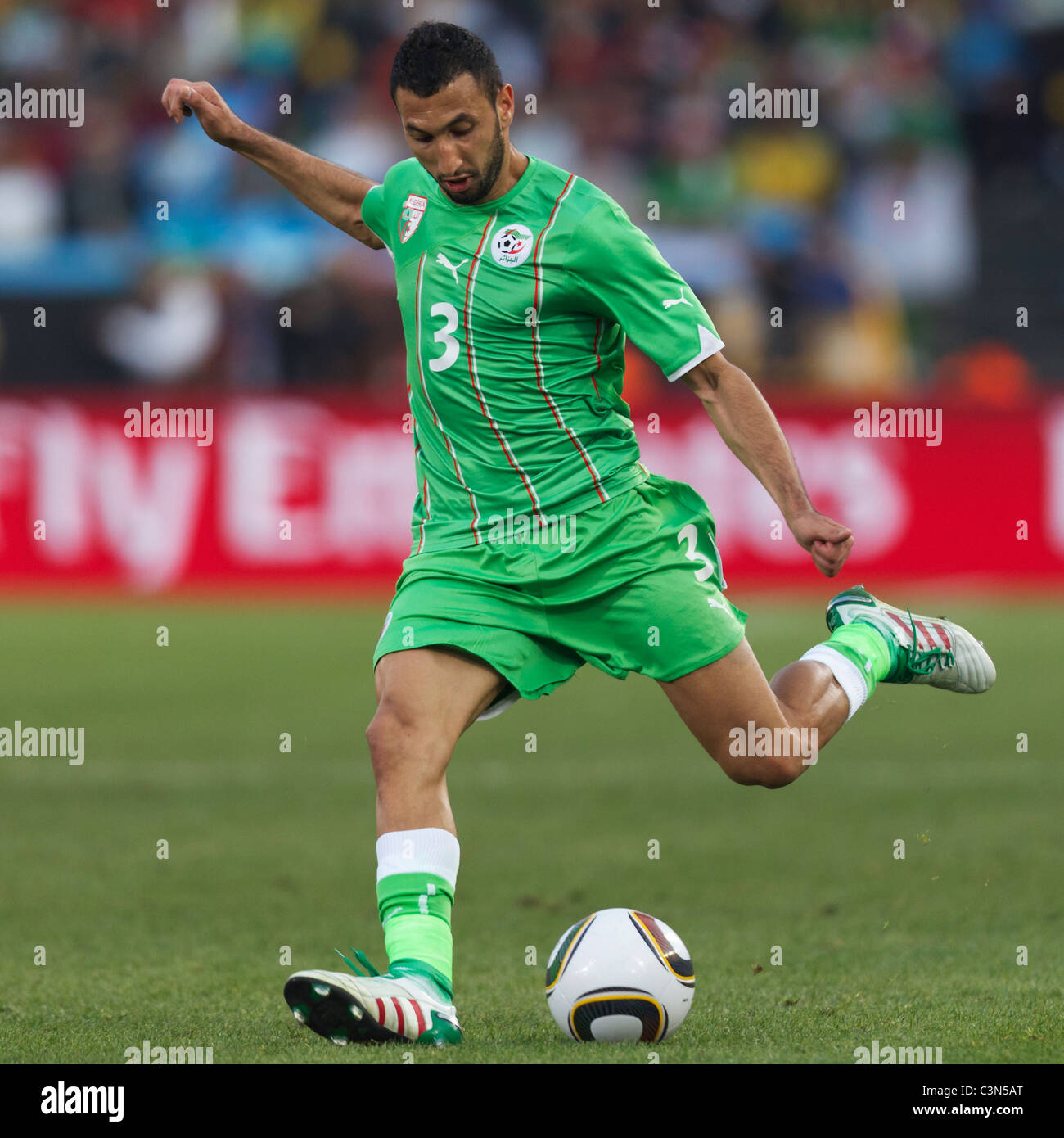 Nadir Belhadj of Algeria sets to take a shot during a FIFA World Cup Group C match against the United States June 23, 2010. Stock Photo