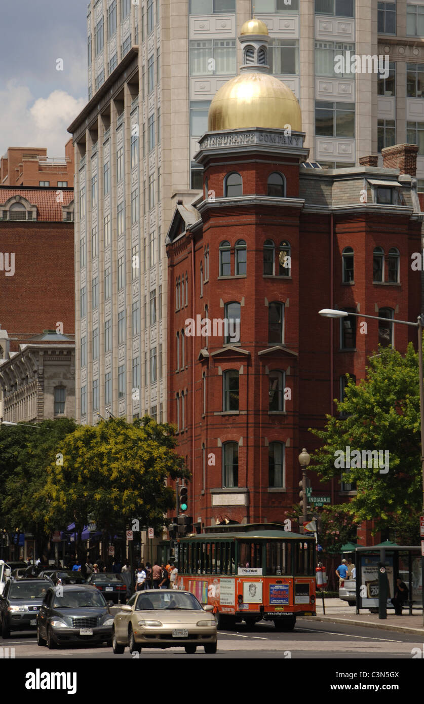 Traffic in a downtown street. Washington D.C. United States. Stock Photo