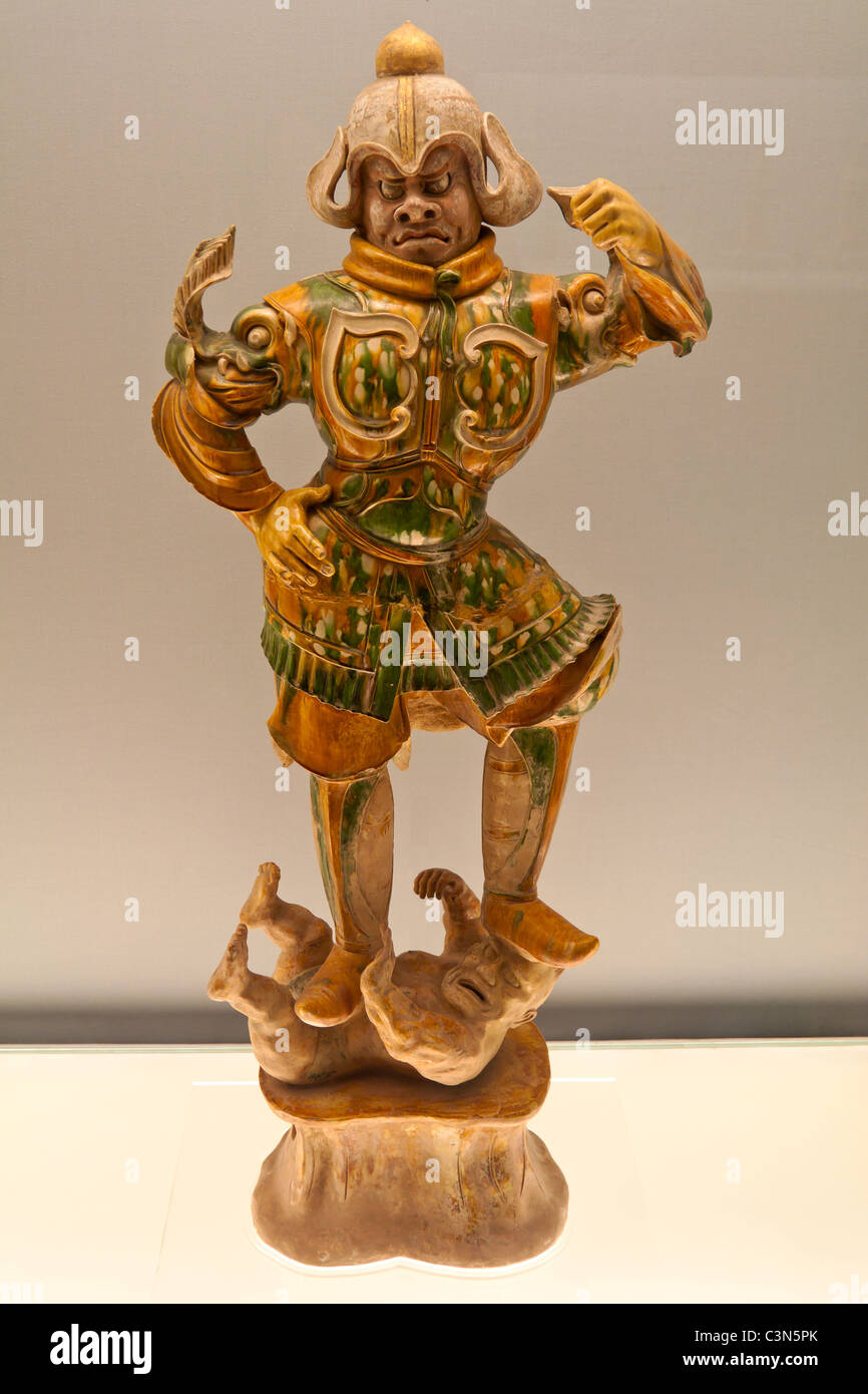 Statue of a Heavenly Guardian in Shanghai Museum - from the Tang Dynasty Stock Photo