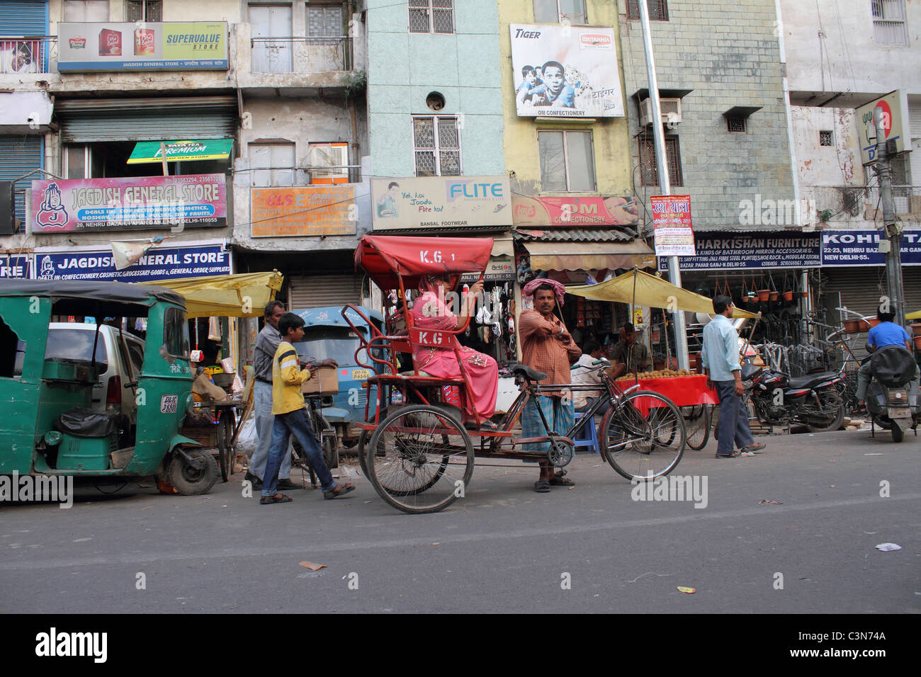 indian lady in rickshaw Stock Photo