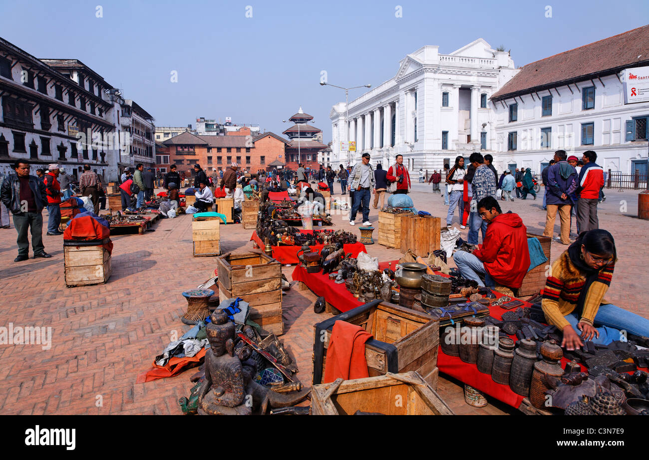 Nepal - Kathmandu - Durbar Square - market stalls Stock Photo