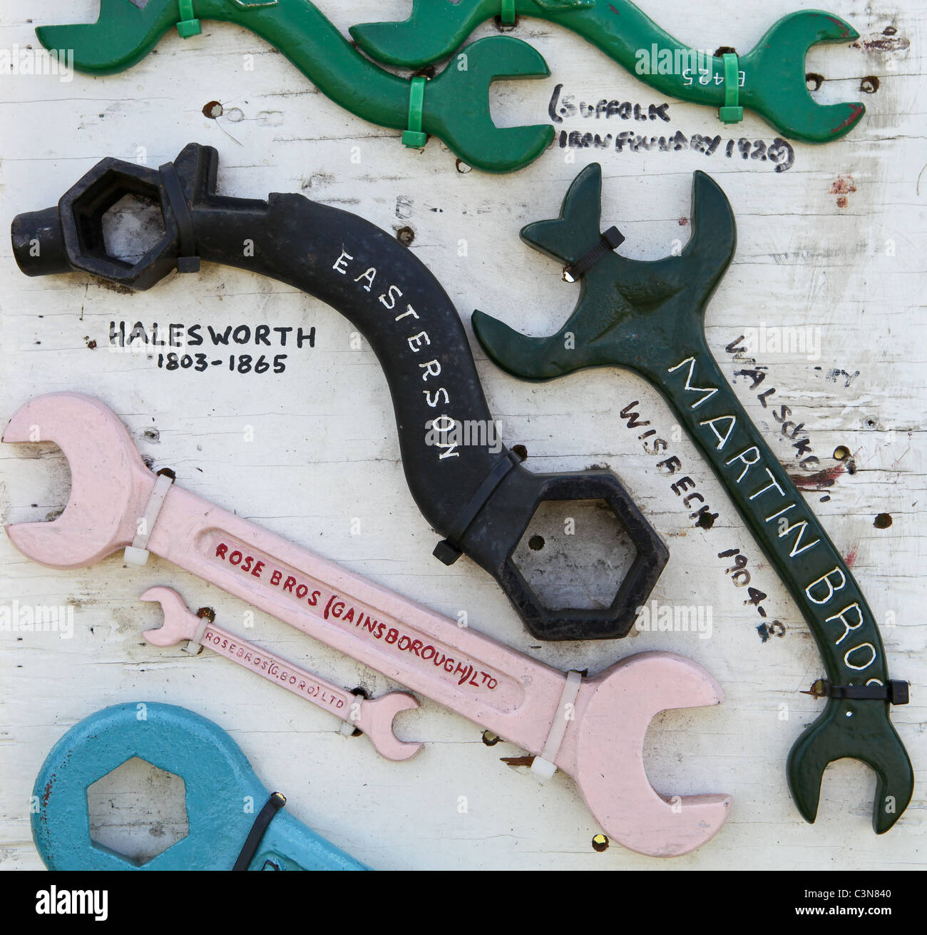 Display of old metal work tools Stock Photo