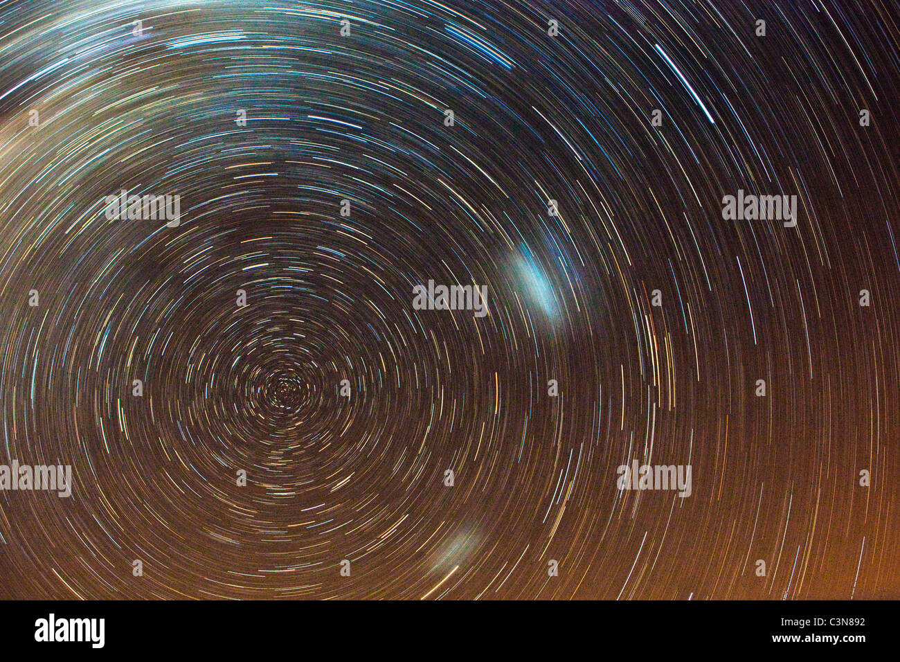 South Africa, Western Cape, Montagu, Simonskloof Mountain Retreat. Night shot of moving stars. Long exposure. Stock Photo