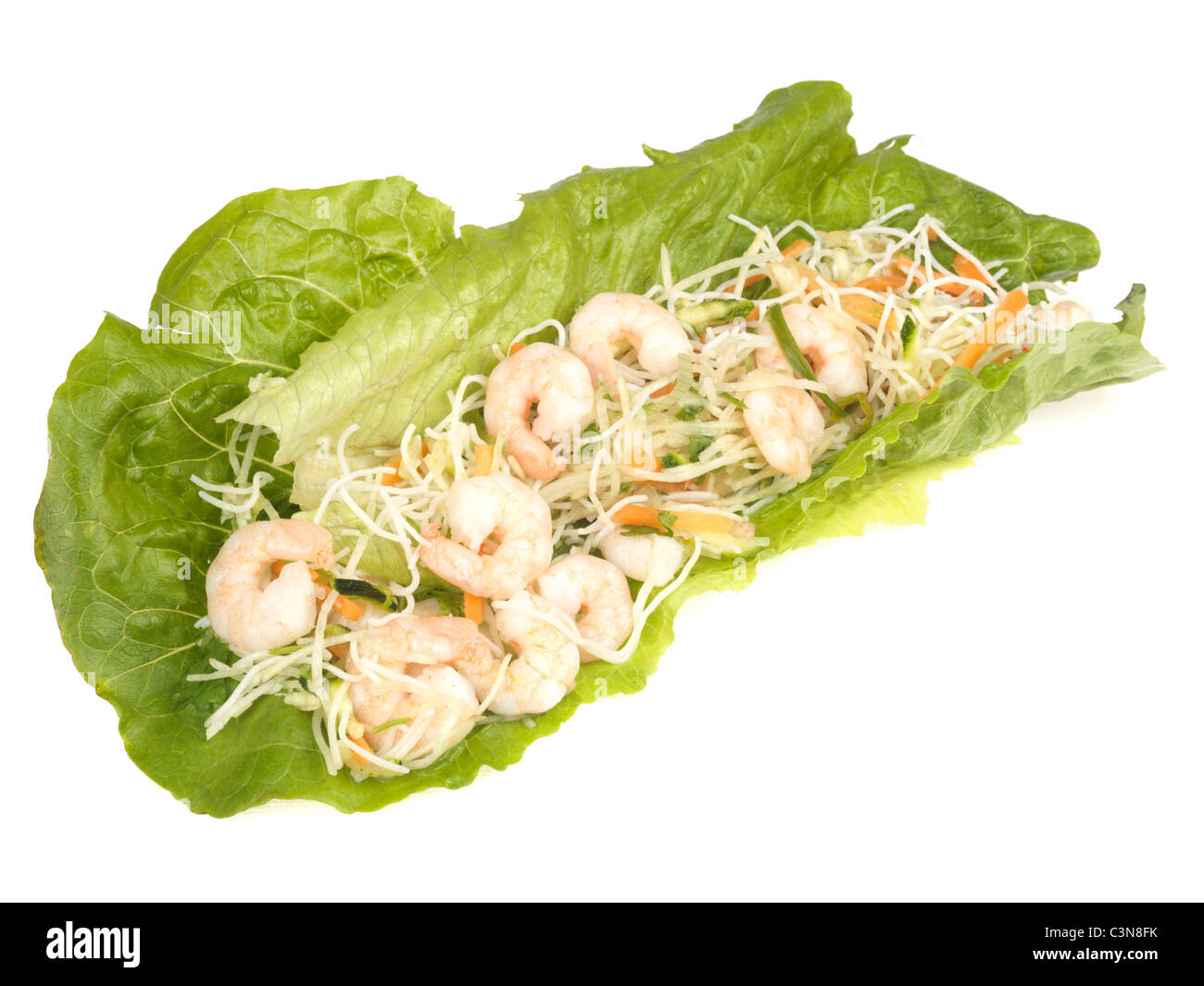 King Prawn Lettuce Boat Stock Photo Alamy
